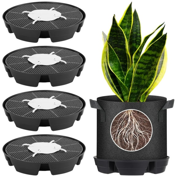 4 Pcs Self-Watering Plant Saucers, Indoor Auto Watering Fabric Pot Bases, Round Plastic Drip Trays for Plant Growth Bags, Provide Stable Support and Prevent Leakage
