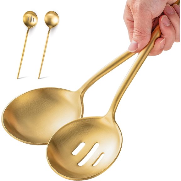 4 Pcs Serving Spoons Set,Includes 2 Serving Spoons and 2 Slotted Spoons,Large Serving Spoon for Catering Buffet,Matte Gold Serving Utensils,Dishwasher Safe,10.3 Inches