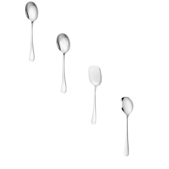 4 Pcs Serving Spoons and Slotted Spoon Set, Soup Spoons, Tea Spoons, Include Solid Slotted Serving Spoon Stainless Steel Serving Utensils, Kitchen Dessert Spoon