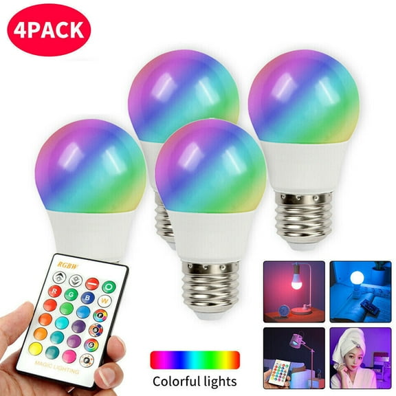 4 Pcs Set 16-Color LED Lighting Bulb, Smart Remote Control Color-Changing Bedside Lamp, Holiday Party Atmosphere Lamp, Photography Props
