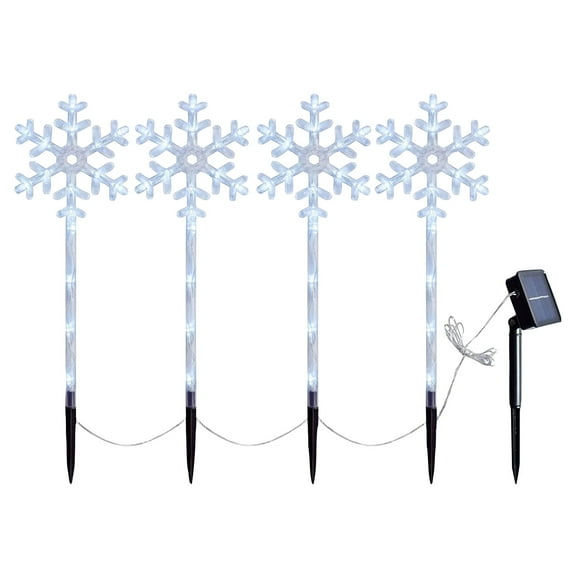 4 Pcs/Set Christmas Snowflake Lights Outdoor Decorations, Solar Powered Snowflake Lights, Waterproof Garden Stake Lights For Yard Porch And Lawn Decor