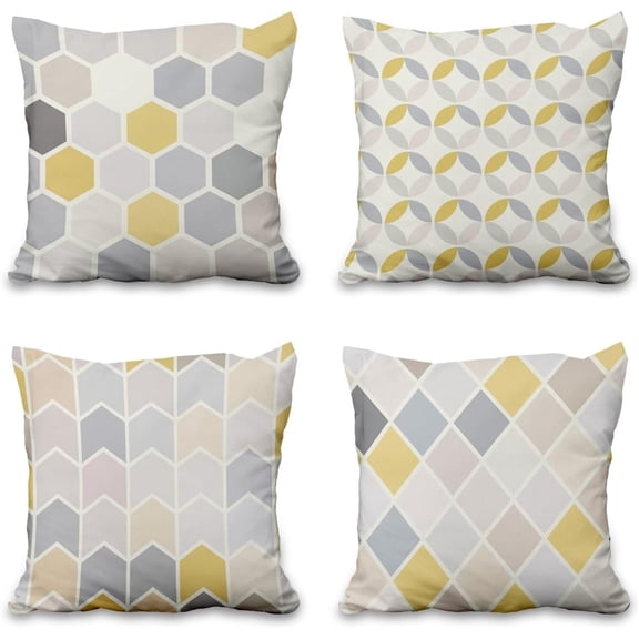 4 Pcs/Set Geometric Throw Pillow Covers Geometric Hexagon Round Quads Simples Patchwork Color Pattern Marble Linen Pillow Cases for Outdoor Sofa Couch Decorative, 16"x16"