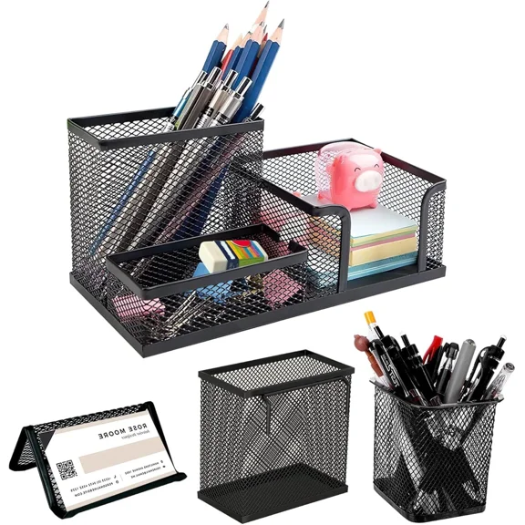 4 Pcs Set Mesh Pen Holder,Desk Organizer Office Supplies Caddy,Stationery Holder