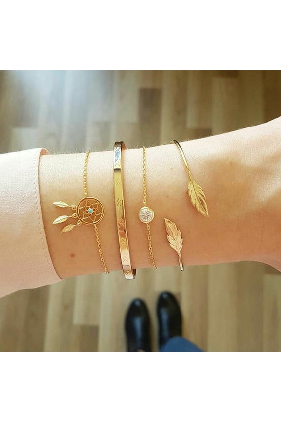 4 Pcs/Set Vintage Arrow Crystal Chain Gold Ladies Beach Bangle Bracelets