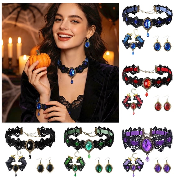 4 Pcs Set, Vintage Halloween Jewelry, Purple Gothic Necklace, Halloween for Women, Party
