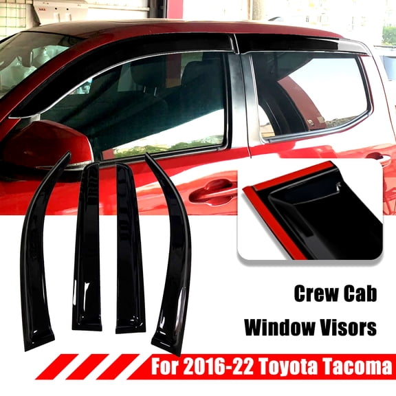 4 Pcs Set Window Visor Guard Vent for 2016-2022 Toyota Tacoma 4-Door Double Cab/Crew Cab, Rain Guards Vent Shade Guard Wind Deflectors, Gloss Black