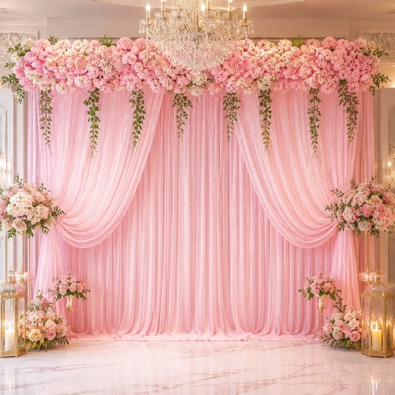 4 Pcs Sheer Backdrop Curtains 5 x 10 ft Pink or Blue Tulle Drapes, Soft Photography Backdrop Fabric for Wedding Decor, Party Arch Decorations and Event Background