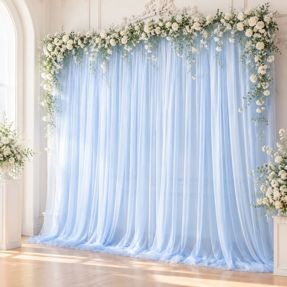 4 Pcs Sheer Backdrop Curtains 5 x 10 ft Pink or Blue Tulle Drapes, Soft Photography Backdrop Fabric for Wedding Decor, Party Arch Decorations and Event Background