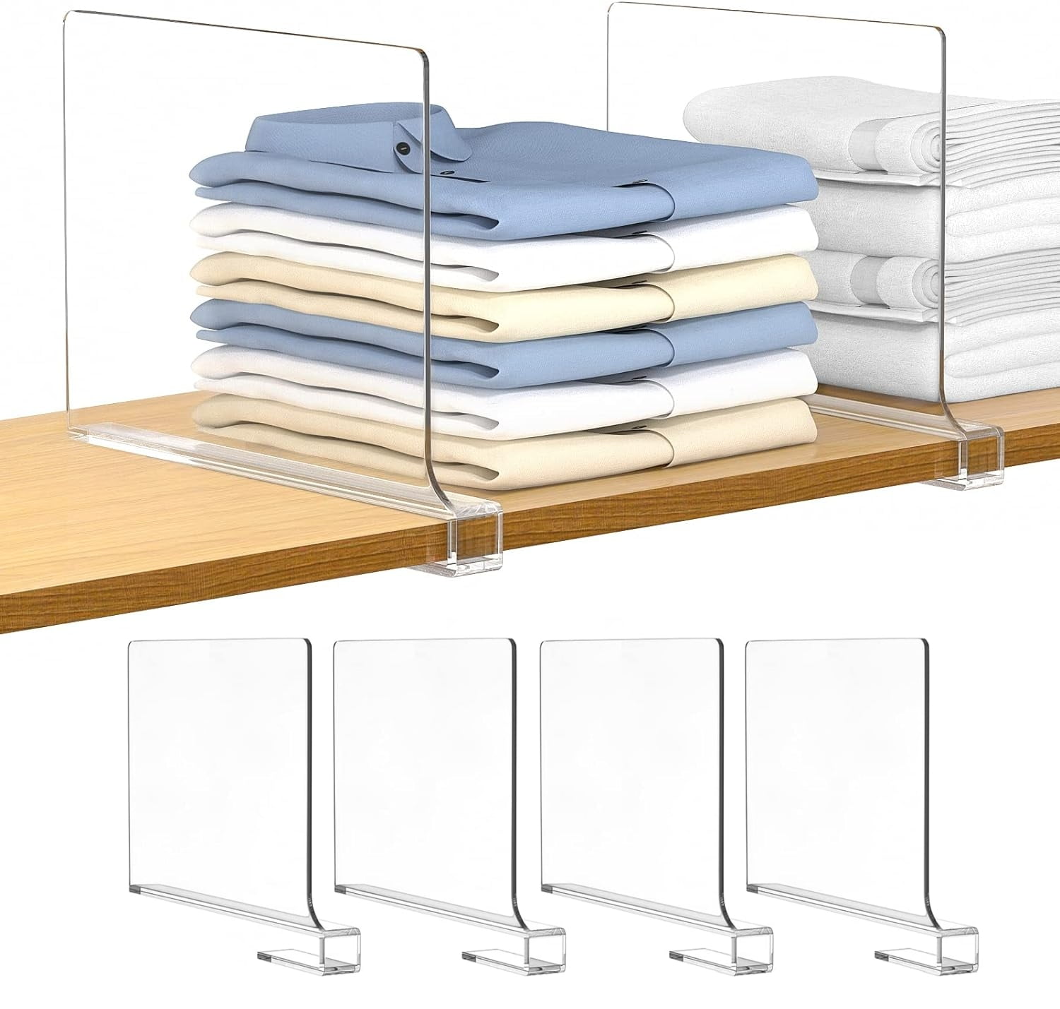 4 Pcs Shelf Dividers for Closet Organization, Dingrich Plastic Clear