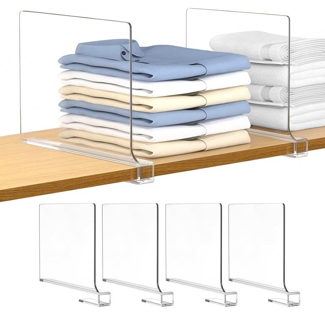 4 Pcs Shelf Dividers for Closet Organization, Dingrich Plastic Clear Closet Shelf Divider for