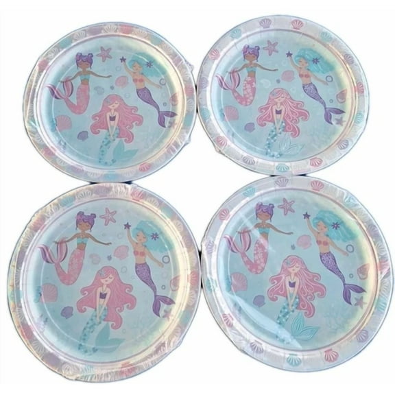 4 Pcs Shimmering Mermaids Little Girl Birthday Party 9" Iridescent Dinner Plates