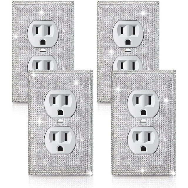 4 Pcs Shiny Rhinestones Outlet Covers Wall Plate Imitation Wood Grain Toggle Light Switch Cover