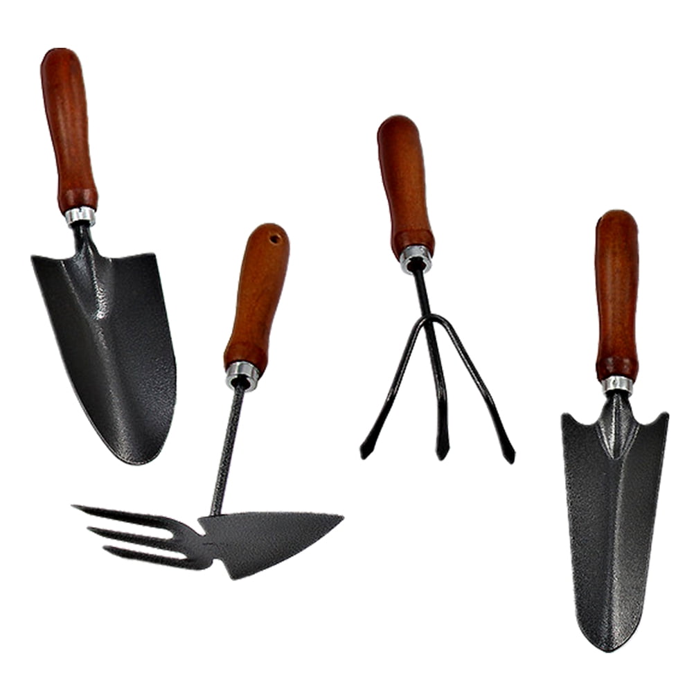 OFFIGAM 4pcs Small Bamboo Hand Trowel Set for Gardening Planting Transplanting and Weeding