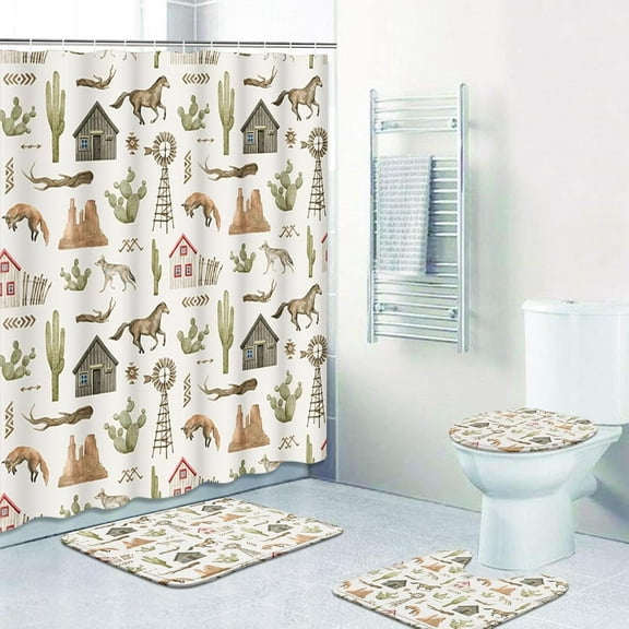 4 Pcs Shower Curtain Set with 12 Hooks, Gamer Game Funny Gaming, Bathroom Decor Kids Boy Girl Video Bathing with Non-Slip Rugs Toilet Lid Cover Bath Mat 72"x72"