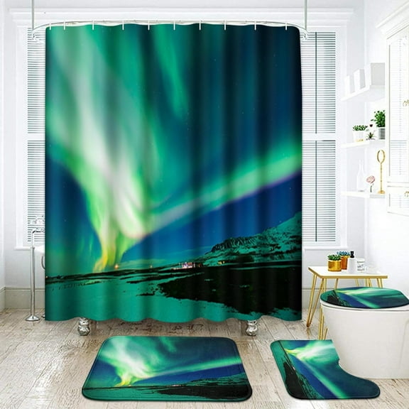 4 Pcs Shower Curtain Set with 12 Hooks, Vintage Cowgirl Disco Ball, Bathroom Decor Retro Pop 70S 80S Music Cherries Bathing with Non-Slip Rugs Toilet Lid Cover Bath Mat 72"x72"