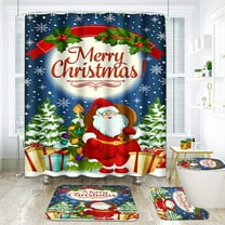 4 Pcs Shower Curtain Set Christmas Fir Tree Snowy Wooden with Non-Slip Rugs Toilet Lid Cover and Bath Mat Bathroom Decor Set 72" x 72"