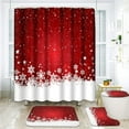 thumbnail image 1 of 4 Pcs Shower Curtain Set Christmas Snowflake Red Winter Xmas with Non-Slip Rugs Toilet Lid Cover and Bath Mat Bathroom Decor Set 72" x 72", 1 of 6
