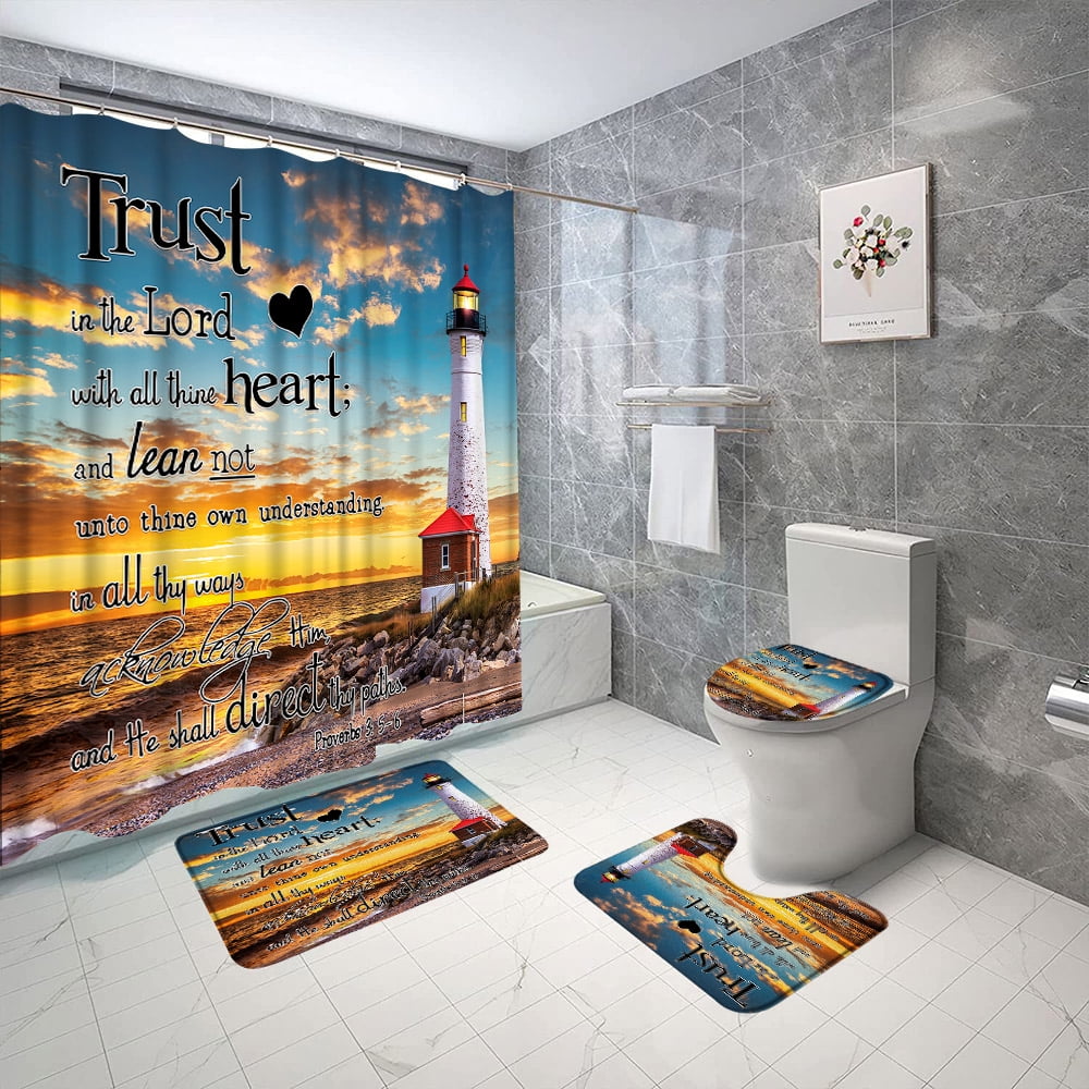 Brebasf Rustic Barn Door Shower Curtain Set - 4 Pieces, 72x72 Inch, Waterproof With Mats & Hooks