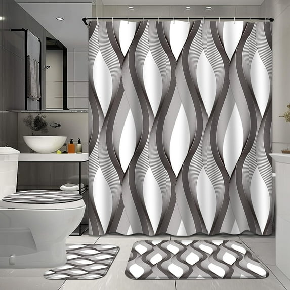 4 Pcs Shower Curtain Set with Rugs for Bathroom Decor,Black Bathroom Shower Curtain Sets,Leopard Grey Scale Snow Cheetah Gradient Abstract Africa Animal Bathroom Sets with Shower Curtain and Rugs