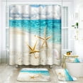 thumbnail image 1 of 4 Pcs Shower Curtain Set Starfish Seashells Beach Blue Sky Ocean Vacation with Non-Slip Rugs Toilet Lid Cover and Bath Mat Bathroom Decor Set 72" x 72", 1 of 7