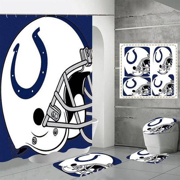 4 Pcs Shower Curtain Set with Toilet Lid Cover Mat Non-Slip Rug Bath Mat and Waterproof Shower Curtains with Hooks American Sports Football Bathroom Decoration Machine Washable