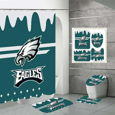 4 Pcs Shower Curtain Set with Toilet Lid Cover Mat,Non-Slip Rug,Bath Mat and Waterproof Shower Curtains with Hooks,American Sports Football Bathroom Decoration,Machine Washable