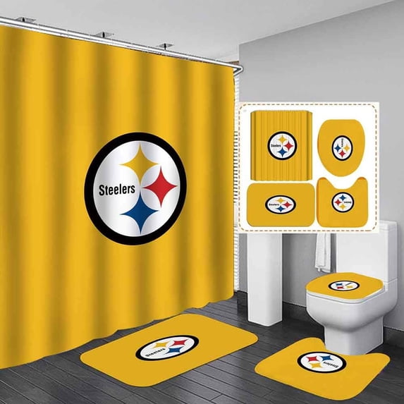 4 Pcs Shower Curtain Set with Toilet Lid Cover Mat Non-Slip Rug Bath Mat and Waterproof Shower Curtains with Hooks American Sports Football Bathroom Decoration Machine Washable