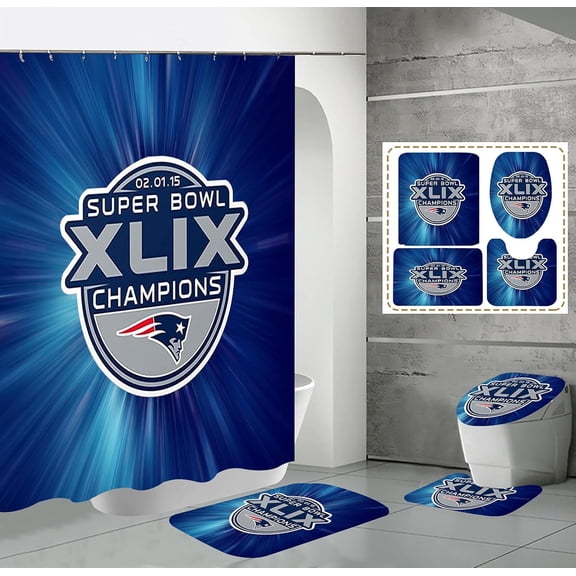 4 Pcs Shower Curtain Set with Toilet Lid Cover Mat Non-Slip Rug Bath Mat and Waterproof Shower Curtains with Hooks American Sports Football Bathroom Decoration Machine Washable
