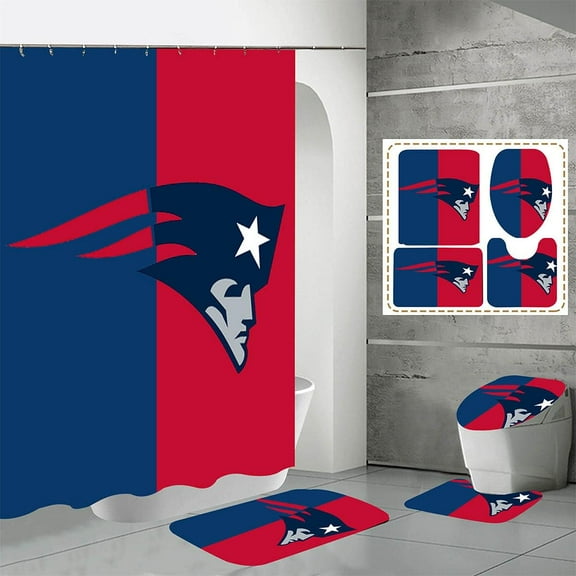 4 Pcs Shower Curtain Set with Toilet Lid Cover Mat Non-Slip Rug Bath Mat and Waterproof Shower Curtains with Hooks American Sports Football Bathroom Decoration Machine Washable