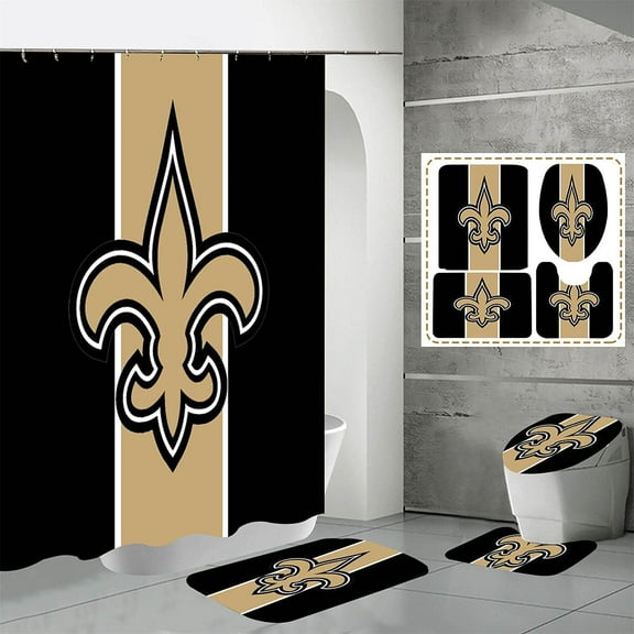 4 Pcs Shower Curtain Set with Toilet Lid Cover Mat Non-Slip Rug Bath Mat and Waterproof Shower Curtains with Hooks American Sports Football Bathroom Decoration Machine Washable