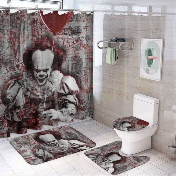 4 Pcs Shower Curtain Set with Rugs Pennywise Shower Curtain Bathroom Sets Decor Waterproof