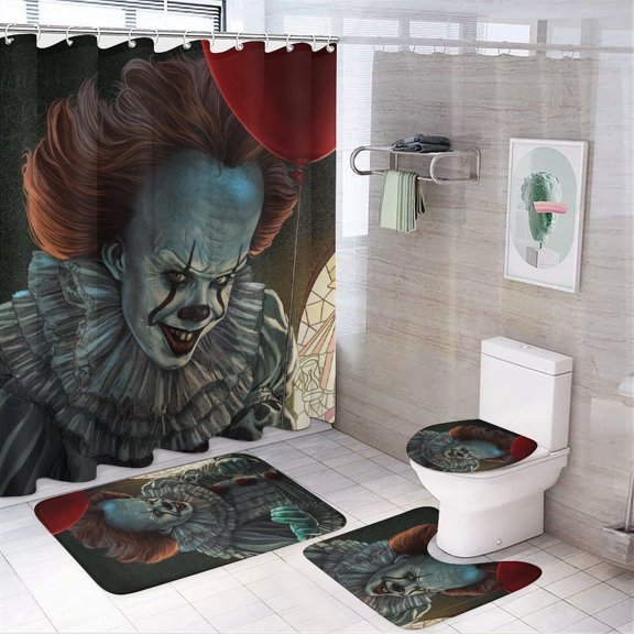 4 Pcs Shower Curtain Set with Rugs Pennywise Shower Curtain Bathroom Sets Decor Waterproof