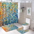 thumbnail image 1 of 4 Pcs Shower Curtain Sets Colorful Circles in A Grid Bathroom Decor Set with Non-Slip Rugs Toilet Lid Cover And Bath Mat Dandelion Circle 12 Plastic Hooks for Bathroom Decor Set 72inch X 72inch, 1 of 8
