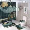 thumbnail image 1 of 4 Pcs Shower Curtain Sets Illustration of Mountains, Trees And Lake in The Moonlight Rug Toilet Lid Cover And Non-Slip U Shape Mat Mountain Landscape Boho Colorful Abstract Farmhouse Bathroom Set, 1 of 8