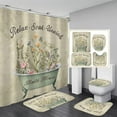 thumbnail image 1 of 4 Pcs Shower Curtain Sets with Non-Slip Rugs, Spring Flower Shower Curtain Vibrant Bathroom Decor Sets (Bath Mat,U Shape and Toilet Lid Cover Mat) and 12 Hooks, 1 of 7