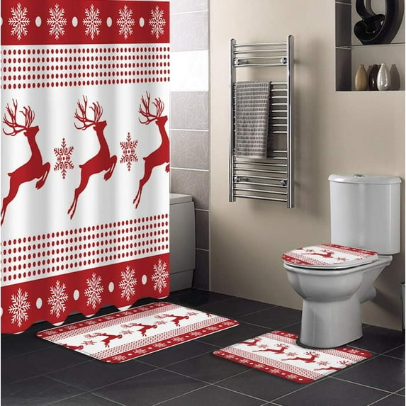 4 Pcs Shower Curtain Sets with Non-Slip Rugs, Toilet Lid Cover, Bath Mat Christmas Car Black It's The Most Wonderful Time of The Year Bathroom Decor Waterproof Shower Curtain with 12 Hooks