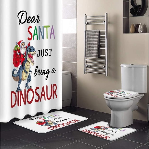 4 Pcs Shower Curtain Sets with Non-Slip Rugs, Toilet Lid Cover, Bath Mat Christmas Car Black It's The Most Wonderful Time of The Year Bathroom Decor Waterproof Shower Curtain with 12 Hooks