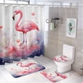 thumbnail image 1 of 4 Pcs Shower Curtain Sets with Non-Slip Rugs Toilet Lid Cover And Bath Mat Watercolor Illustration Of A Flamingo In A Pool Waterproof Personality Pattern Bath Curtain Tropical Flowers Flamingo, 1 of 8