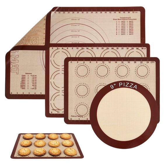 4 Pcs Silicone Baking Pastry Dough Mat - Extra Large Cookie Bread Rolling Mats Sheet, Nonstick Kitchen Counter Kneading Board, Thick Reusable Pie Cookies Pizza Fondant Making Matt with Measurement