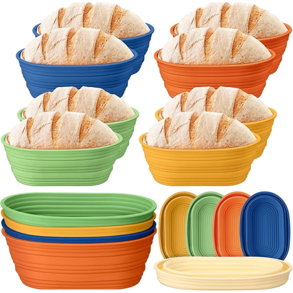 4 Pcs Silicone Bread Proofing Baskets Oval Banneton Basket 10 ...