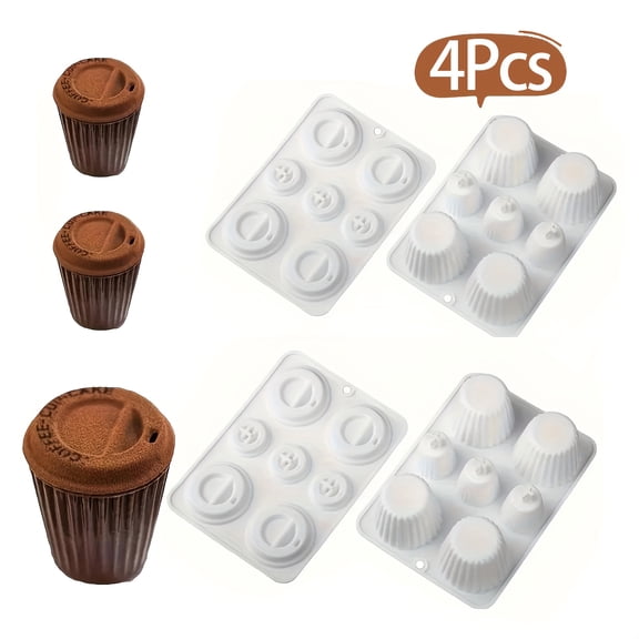 4 Pcs Silicone Coffee Cup Baking Mold Set,Non Stick Muffin Cupcake Tray with Striped Pattern,Suitable for Cake Mousse Pudding Chocolate Ice Cube Candle Making Baking Enthusiasts Gifts