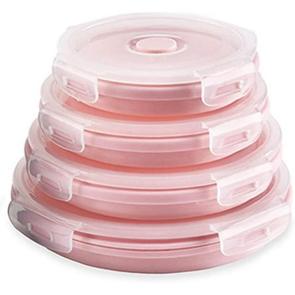 4 Pcs Silicone Collapsible Food Storage Containers with Lids Silicone Lunch Box Bento Box BPA free for Kitchen Pantry Organization Microwave Freezer (Pink)