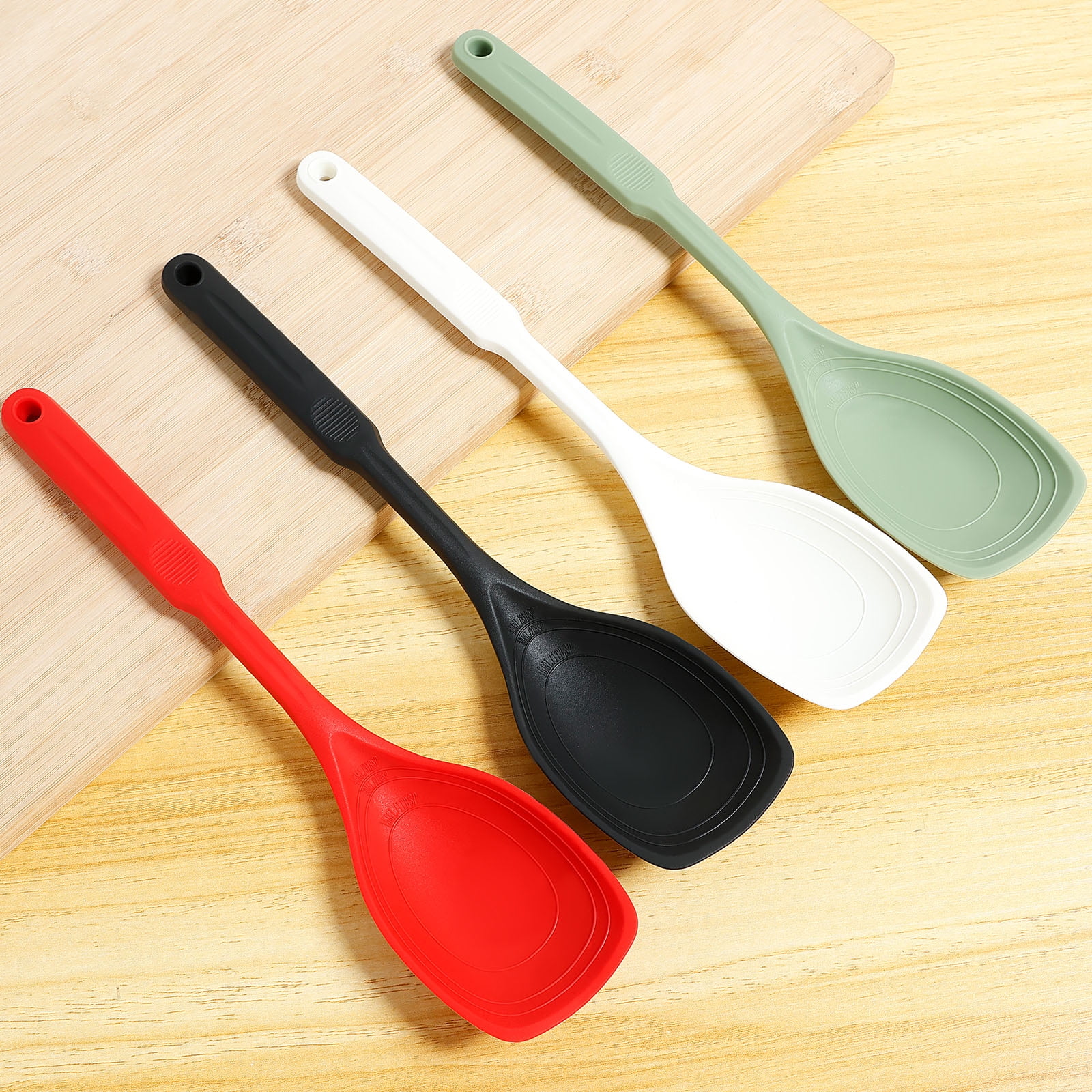 Evjurcn 4 Pcs Silicone Cooking Spoon Set with Deep Bowl and Measurement ...