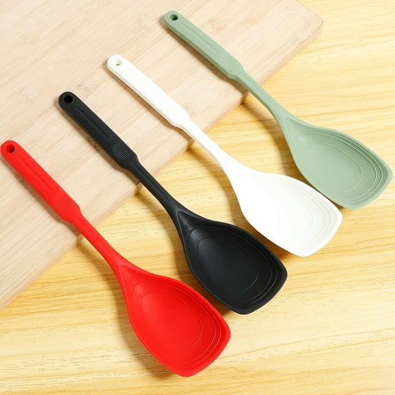 Evjurcn 4 Pcs Silicone Cooking Spoon Set with Deep Bowl and Measurement Mark Nonstick Solid Spoon Heat Resistant Basting Spoon for Mixing Serving Stirring Scooping Scraping