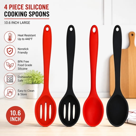 4 Pcs Silicone Cooking Spoons 10.6 Inch Large Nonstick Heat Resistant ...