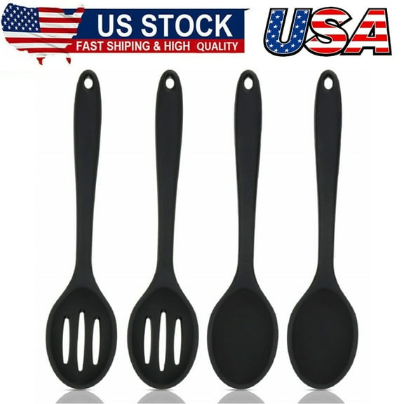 4 Pcs Silicone Cooking Spoons Set Nonstick Mixing Heat Resistant Slotted Spoons