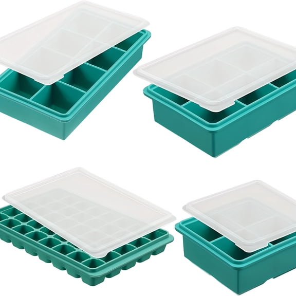 4 Pcs Silicone Freezer Molds with Lids Large Capacity Food Storage Trays Non Stick Freezer Containers for Soup Broth Sauce Meal Prep Easy Release Reusable Kitchen Tools