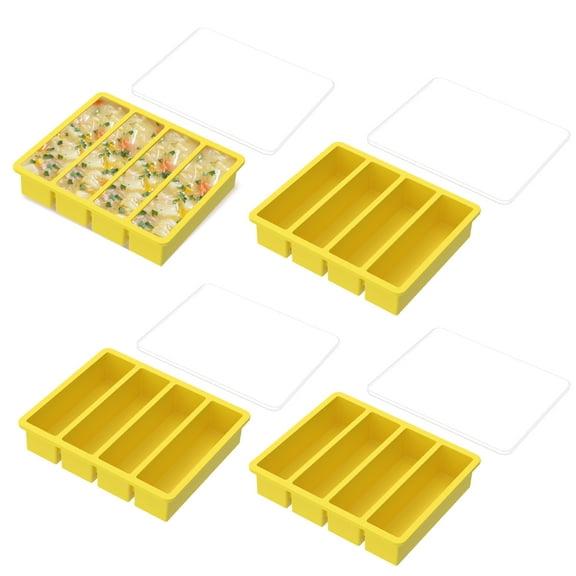 4 Pcs Silicone Freezer Trays with Lid Flexible Soup Freezer Molds Easy Release Silicone Food Freezer Tray Multipurpose Ice Cube Tray for Freezing Soup Sauce Leftovers