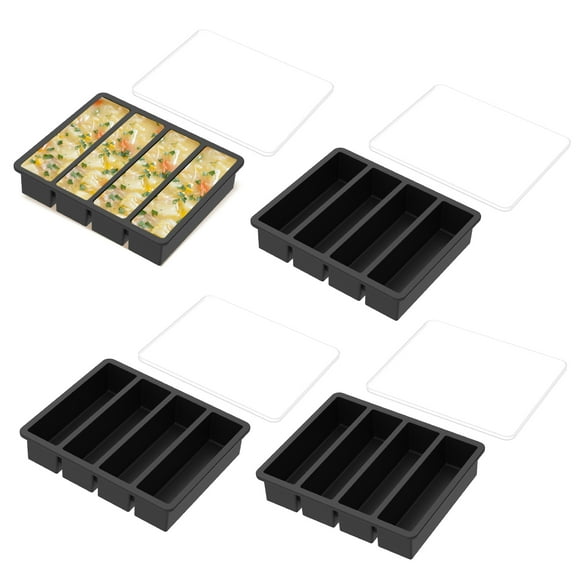 4 Pcs Silicone Freezer Trays with Lid Flexible Soup Freezer Molds Easy Release Silicone Food Freezer Tray Multipurpose Ice Cube Tray for Freezing Soup Sauce Leftovers