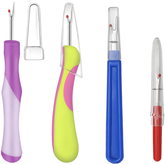 4 Pcs Silicone Handle Seam Rippers Set, Sharp Blade Stitch Unpicker Tools, 3.3 x 0.3 in and 5.6 x 0.7 in Sizes, Ergonomic Curve Design for Cross Stitch, Sewing, Crafting Projects